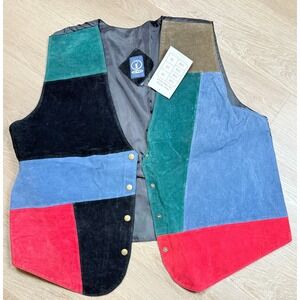 Vintage 90s Patchwork Suede Vest Colorblock Artsy Boho Plus Size